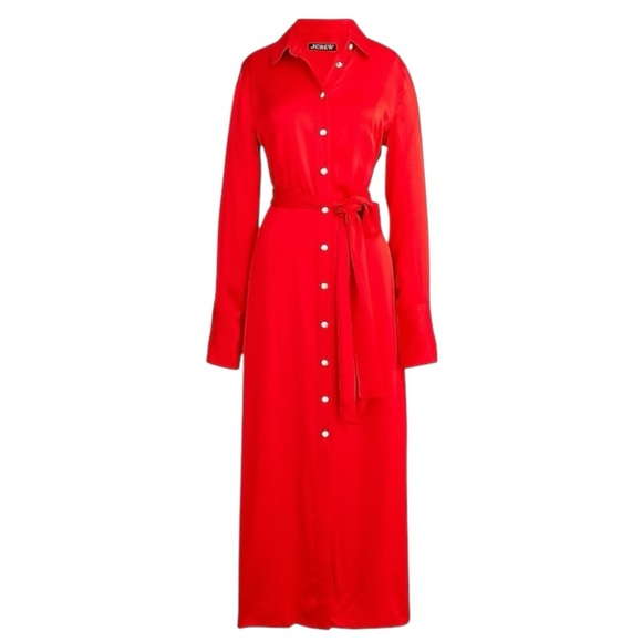 J. Crew Red Silky Drapey Maxi Shirt Dress 12 - Picture 1 of 7